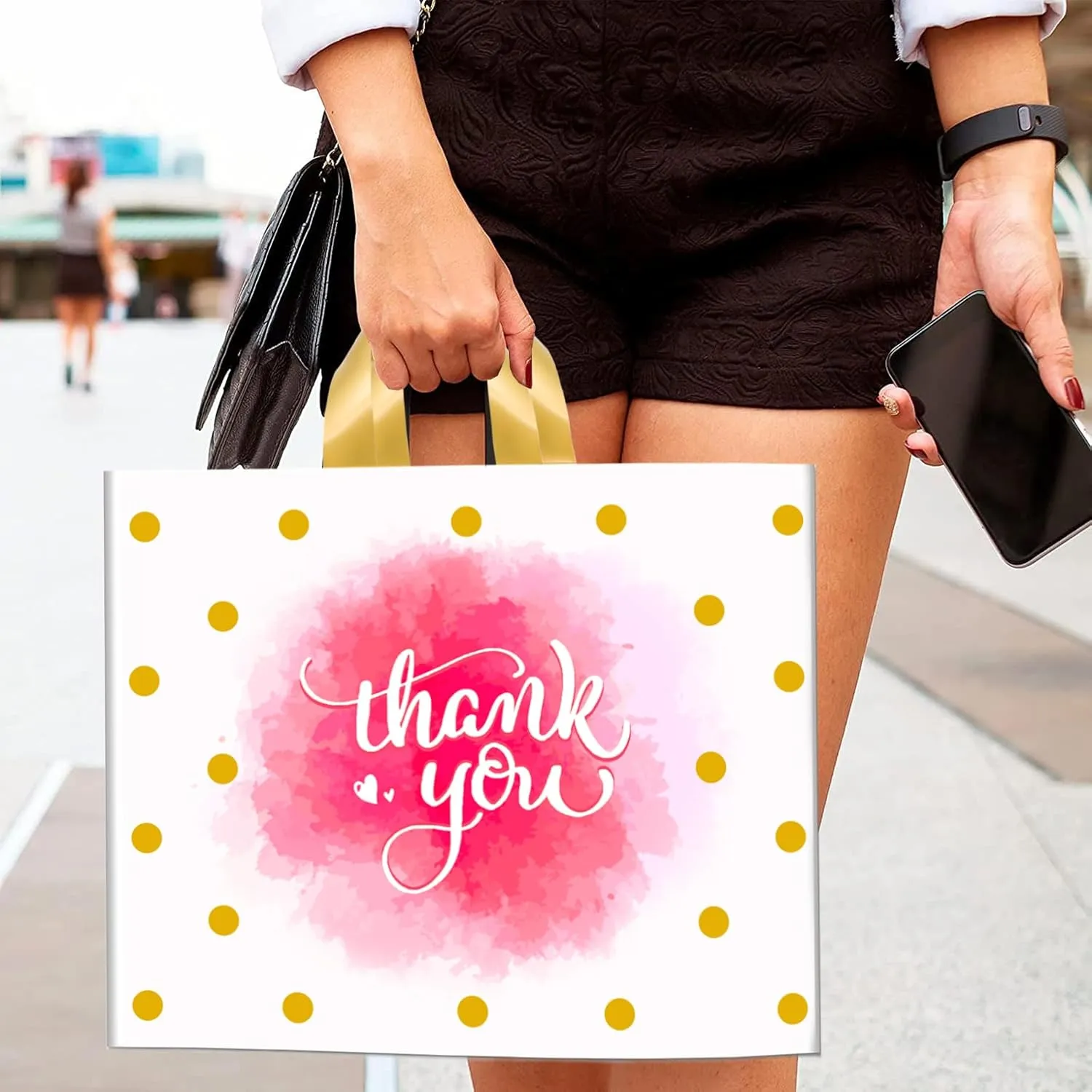Thank You Merchandise Bags - 50 Pack 17x16In Extra Thick Merchandise Bags Bulk Plastic Shopping Bags for Small Business Boutique Bags with Loop Handle
