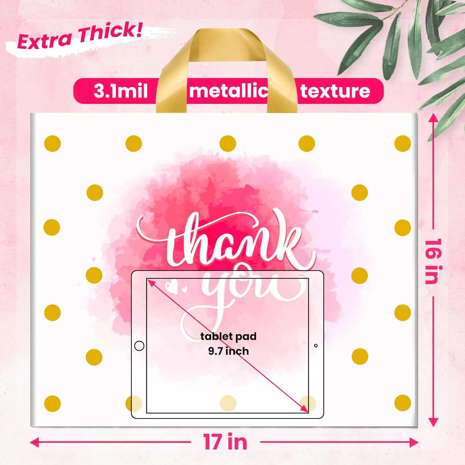 Thank You Merchandise Bags - 50 Pack 17x16In Extra Thick Merchandise Bags Bulk Plastic Shopping Bags for Small Business Boutique Bags with Loop Handle