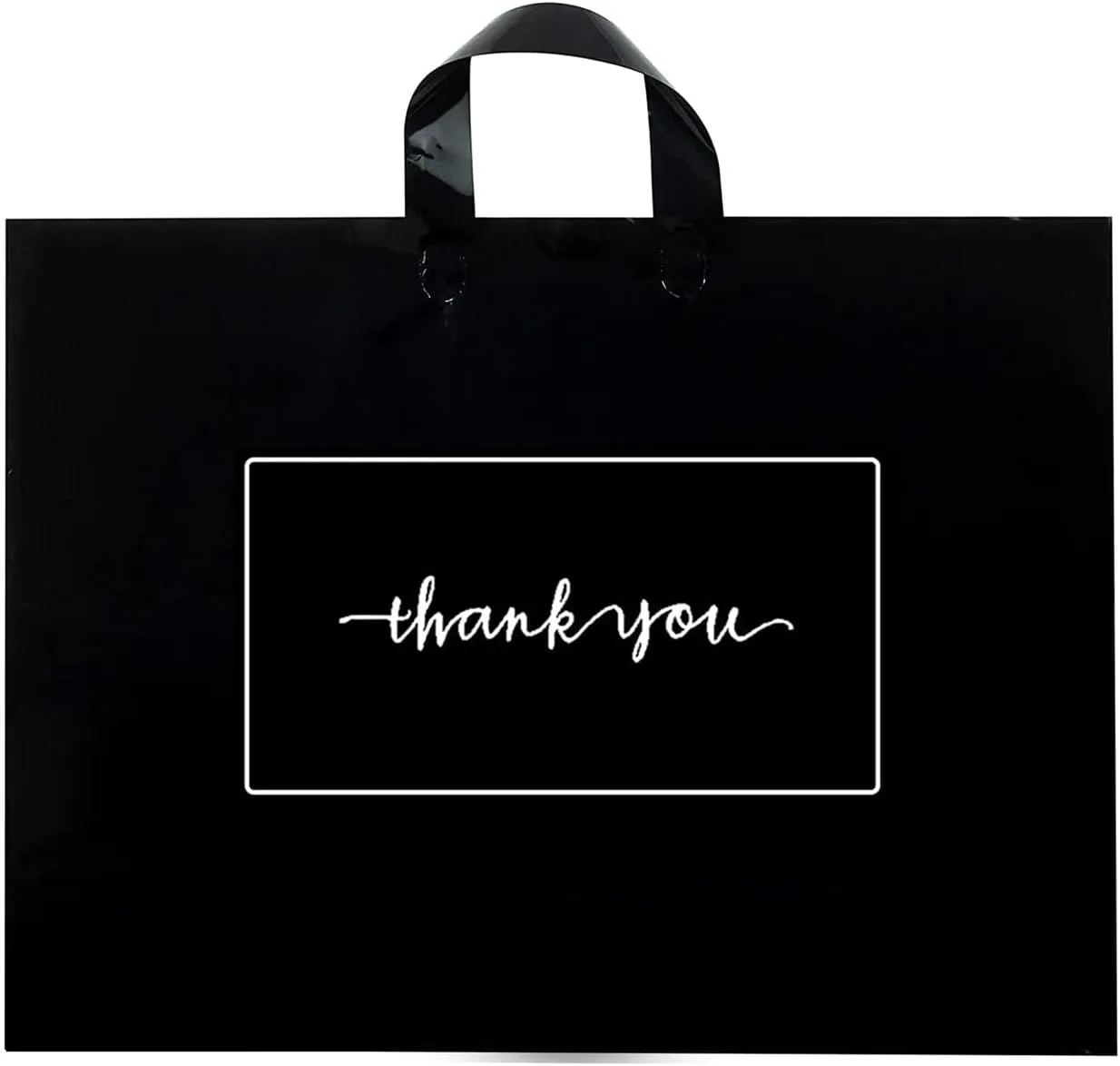 Thank You Merchandise Bags 50Pcs 10x12In Black Thank You Bags Bulk - Extra Thick 3.15Mil Customer Bags for Small Business - Big Thank You Shopping Bags for Boutique with Soft Loop Handle