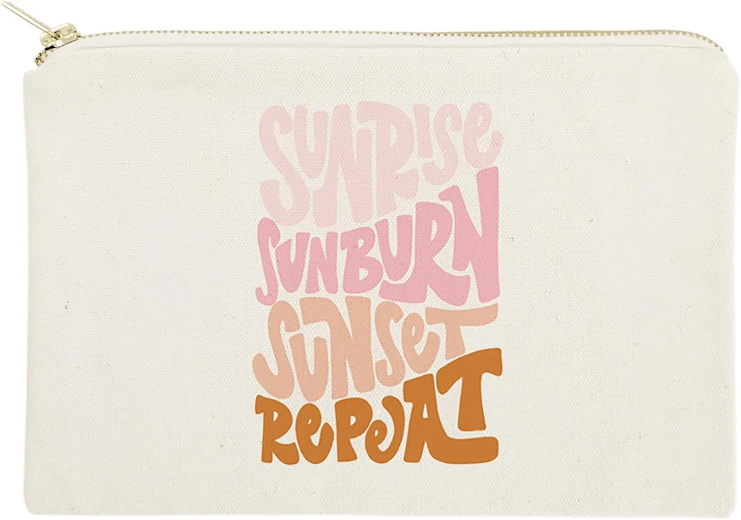 The Cotton & Canvas Co. Sunrise Sunburn Sunset Repeat Cotton Canvas Cosmetic Bag, Toiletry Bag and Travel Makeup Pouch, Summer, Beach, Bridesmaid, Gift for Her
