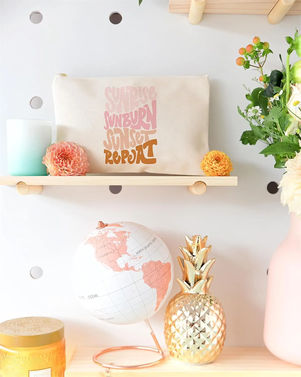 The Cotton & Canvas Co. Sunrise Sunburn Sunset Repeat Cotton Canvas Cosmetic Bag, Toiletry Bag and Travel Makeup Pouch, Summer, Beach, Bridesmaid, Gift for Her