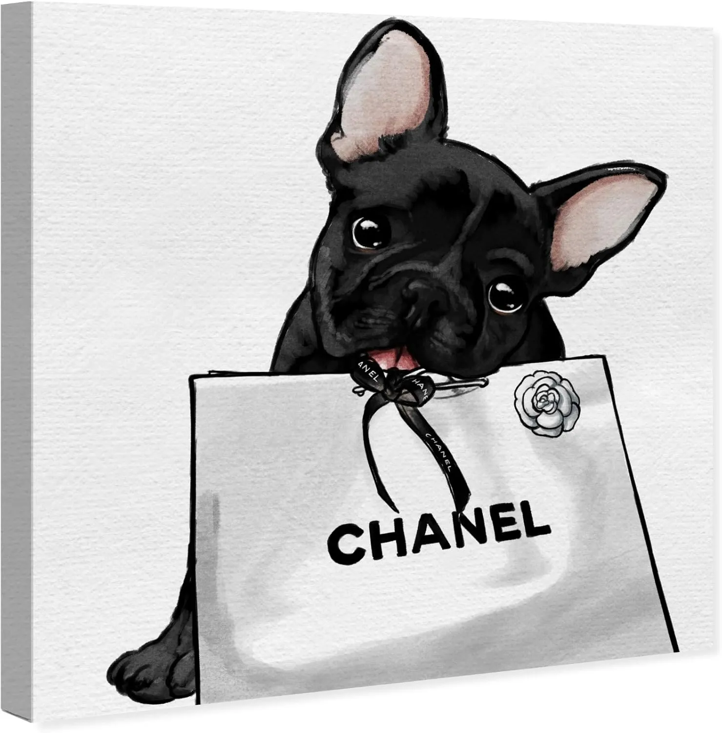 The Oliver Gal Artist Co. Frenchie Glam Bag | Contemporary Premium Canvas Art Prints, 12 in x 12 in, Black and White