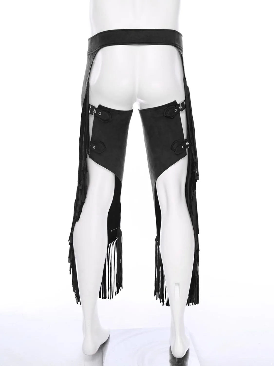 TiaoBug Mens Suede Cowboy Chaps Pants Hollow Out Moto Trousers Halloween Hippie Costume Outfits