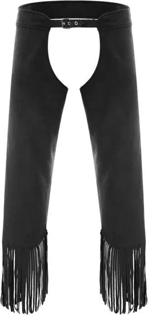 TiaoBug Mens Suede Cowboy Chaps Pants Hollow Out Moto Trousers Halloween Hippie Costume Outfits