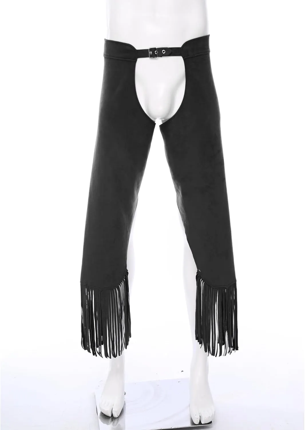 TiaoBug Mens Suede Cowboy Chaps Pants Hollow Out Moto Trousers Halloween Hippie Costume Outfits