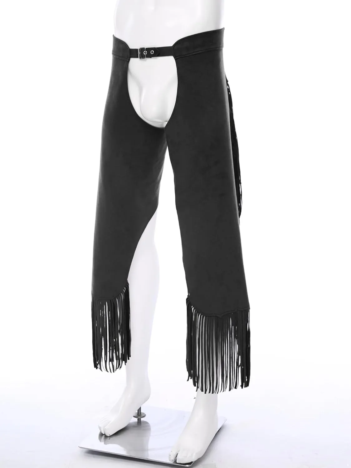 TiaoBug Mens Suede Cowboy Chaps Pants Hollow Out Moto Trousers Halloween Hippie Costume Outfits