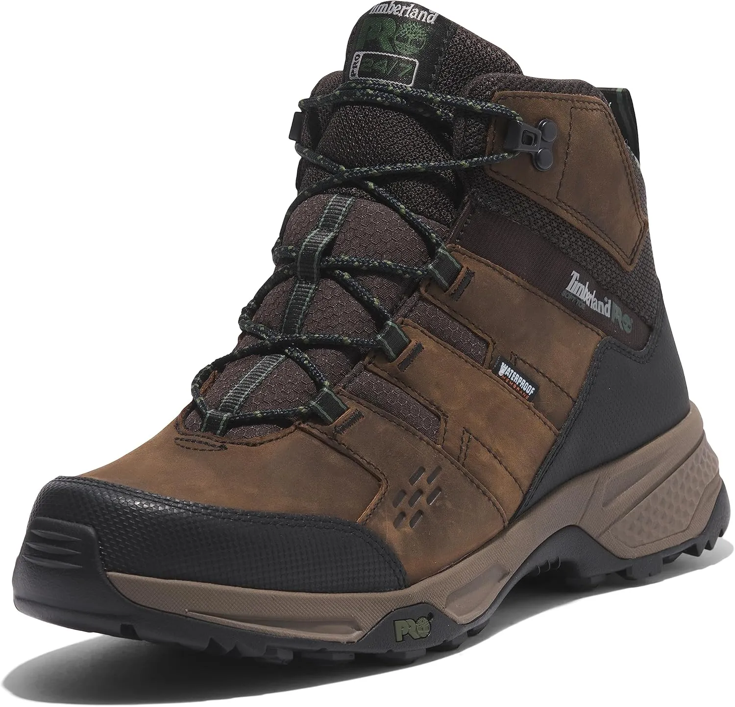 Timberland PRO Men's Switchback LT Soft Toe Waterproof Industrial Hiking Work Boot, Brown/Green, 12M