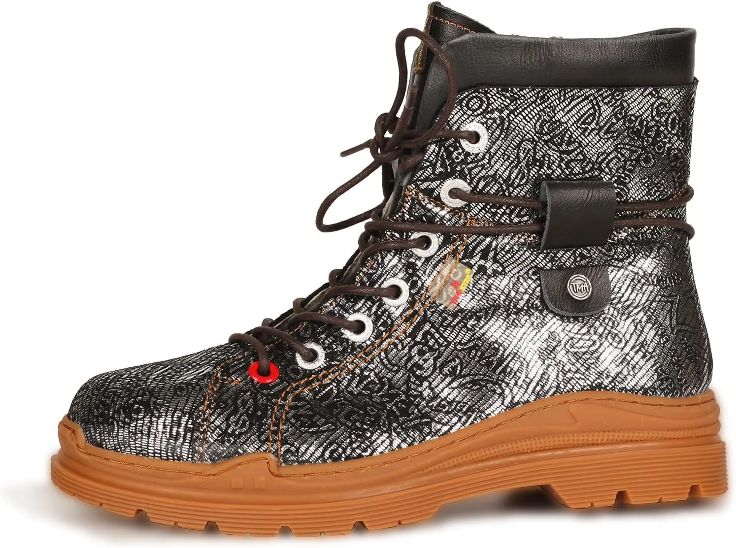TMA EYES Leather Metallic Combat Boot Side Zipper Women's Ankle Booties