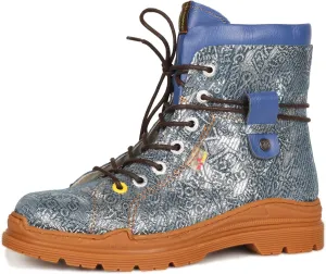 TMA EYES Leather Metallic Combat Boot Side Zipper Women's Ankle Booties