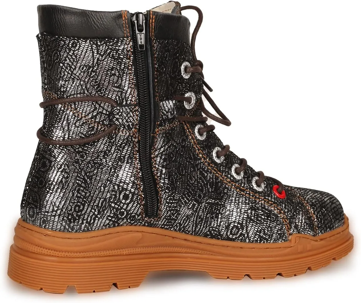 TMA EYES Leather Metallic Combat Boot Side Zipper Women's Ankle Booties