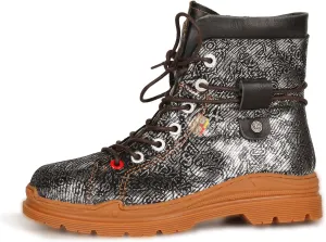 TMA EYES Leather Metallic Combat Boot Side Zipper Women's Ankle Booties