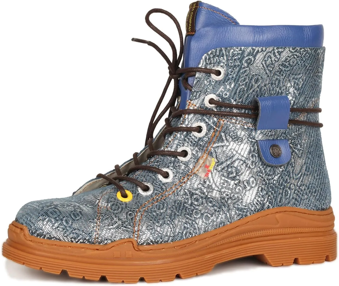 TMA EYES Leather Metallic Combat Boot Side Zipper Women's Ankle Booties