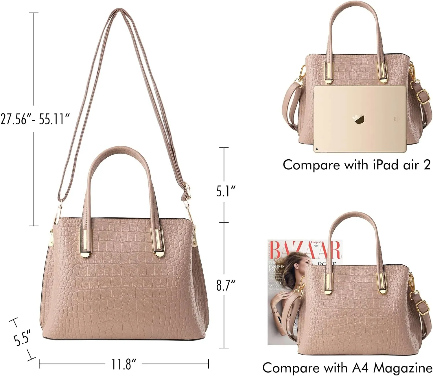 Top Handle Tote Bag Crocodile Genuine Leather Handbags for Women Cross Body Bags Ladies Black Shoulder Satchel Purse