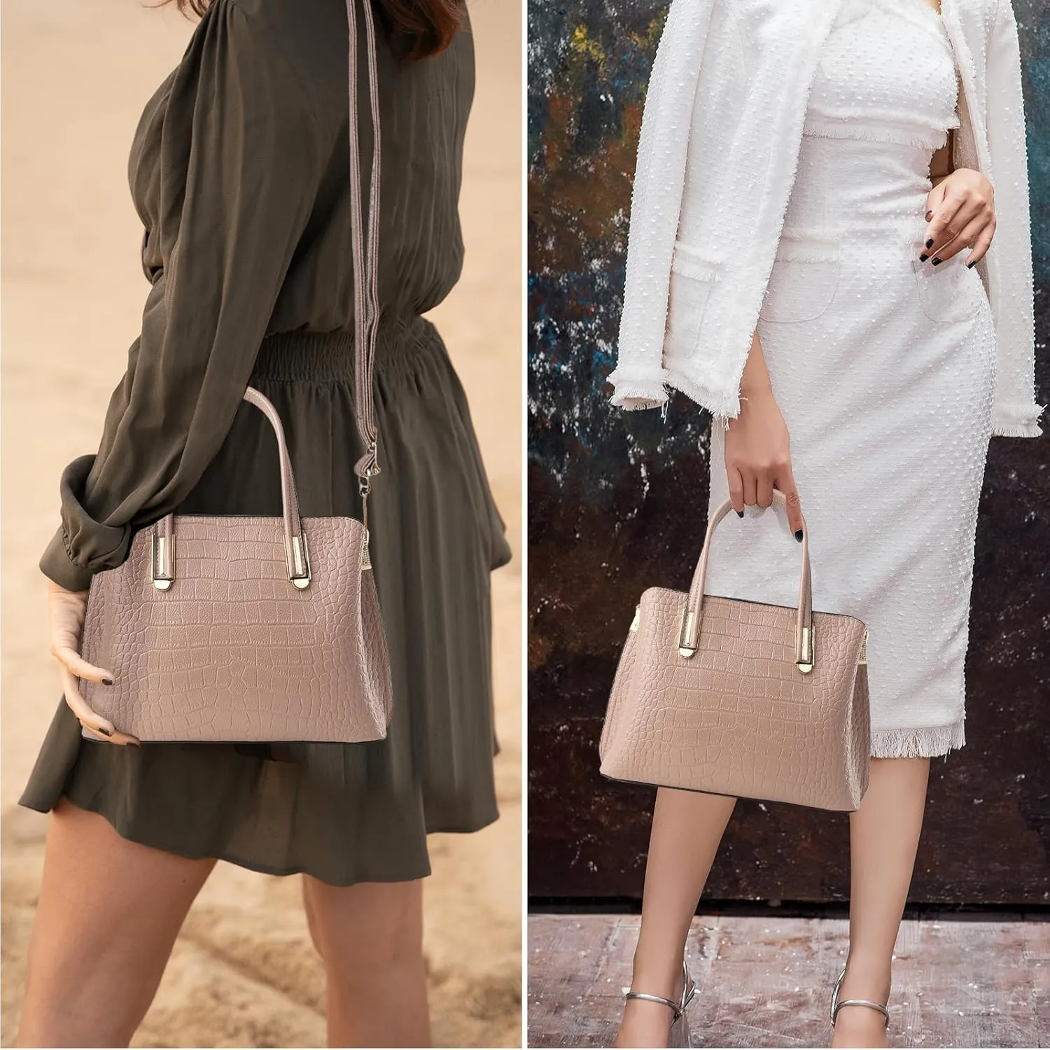 Top Handle Tote Bag Crocodile Genuine Leather Handbags for Women Cross Body Bags Ladies Black Shoulder Satchel Purse
