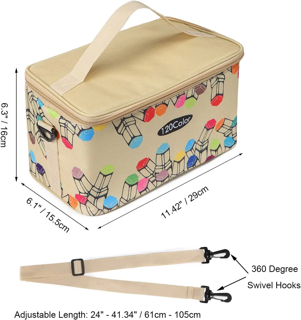Toprema New Marker Pen Case Holder for 120 Markers Organizer Multifunctional Zipper Storage Carrying Bag with Pattern Khaki