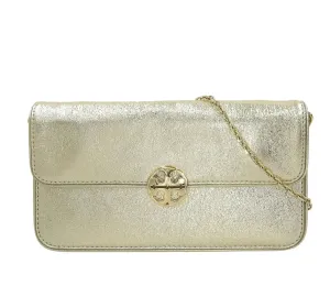 TORY BURCH METALLIC GOLD LEATHER ENVELOPE CLUTCH CHAIN BAG
