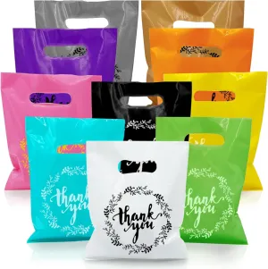 TOSPARTY 100 PCS 10 Colors 10" x 8" Plastic Handle Gift Bags for Birthday, Baby Shower, Wedding - Candy Cookie Favor Bags for Shop Retail, PRO-001