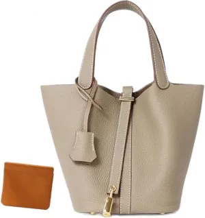 Tote Bag Leather Lock Design Bucket Bag Vegetable Basket Fashionable Versatile Shoulder Handbag Work Package