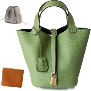 Tote Bag Leather Lock Design Bucket Bag Vegetable Basket Fashionable Versatile Shoulder Handbag Work Package
