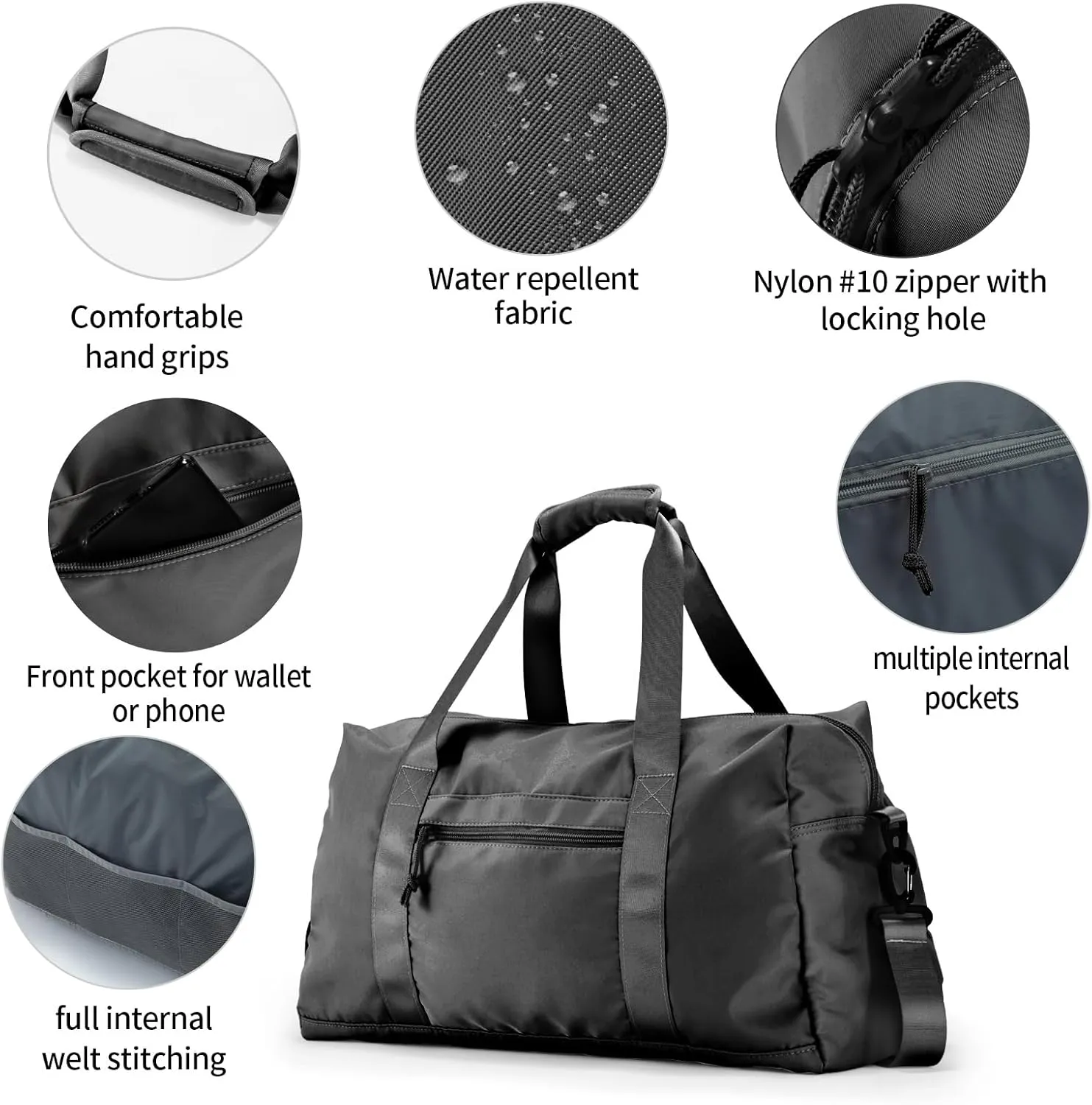 Travel Duffle Bag,Sport Gym Bag for Men And Women with Wet Pocket,Weekender Bag Carry On Tote Bags for Airplane (Black, M)