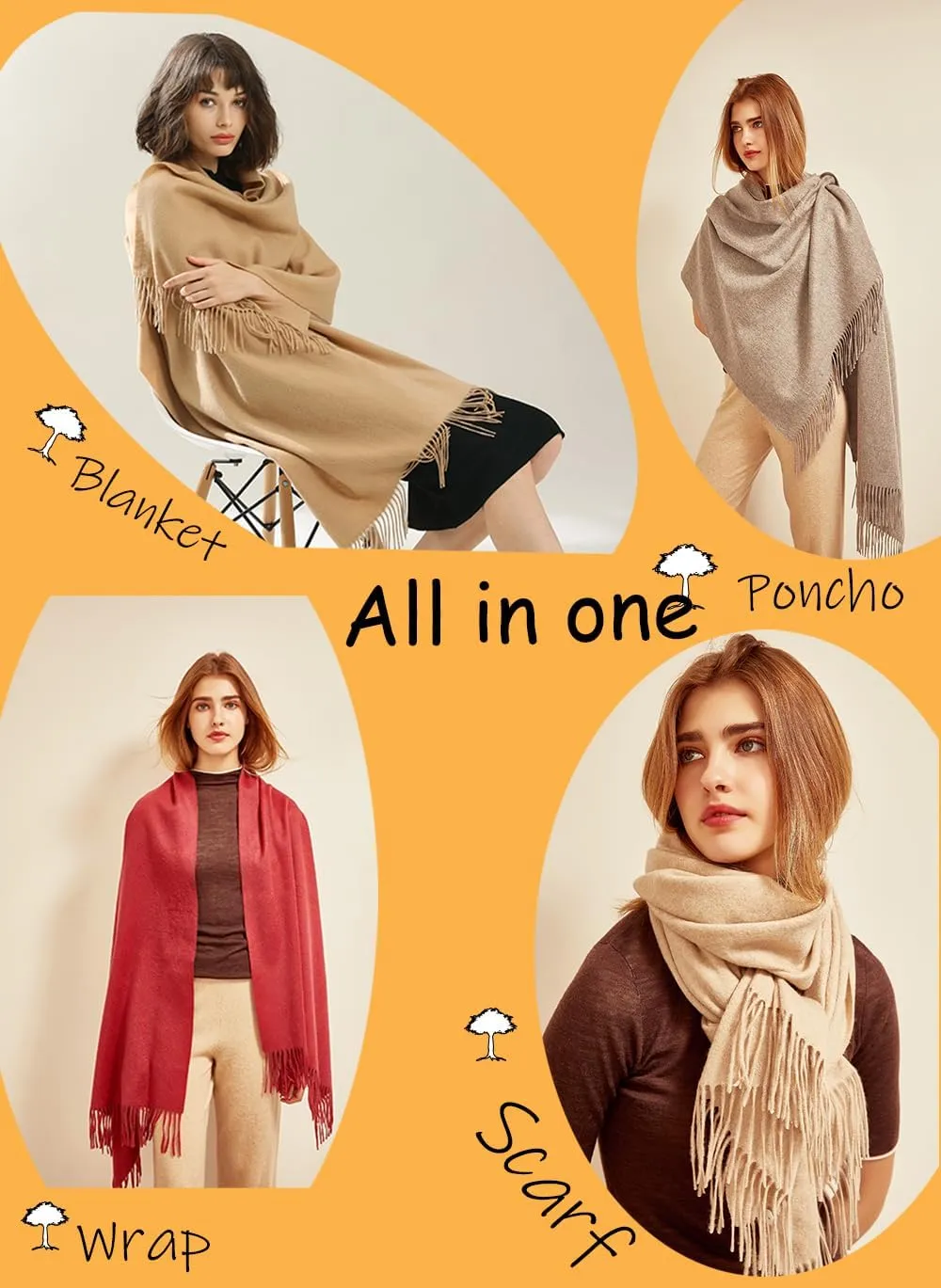 Travel Scarf with 100% Pure Lamb Wool，Large and Soft Pashmina and Shawl Wraps for Women