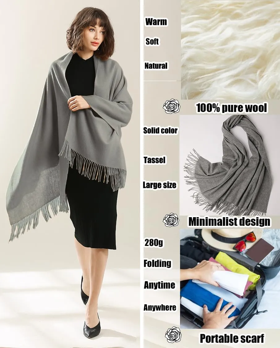 Travel Scarf with 100% Pure Lamb Wool，Large and Soft Pashmina and Shawl Wraps for Women