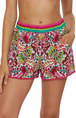 Trina Turk Women's Serene Fringe Shorts, Casual, High Waisted with Pockets, Beach Cover Ups