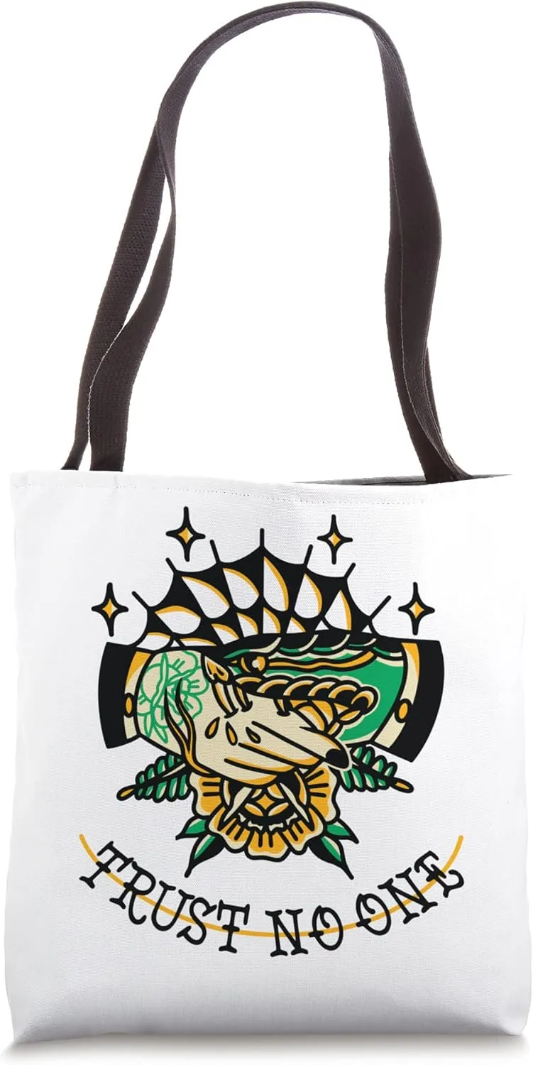 Trust No One Vintage Snake Traditional Tattoo Flash Graphic Tote Bag