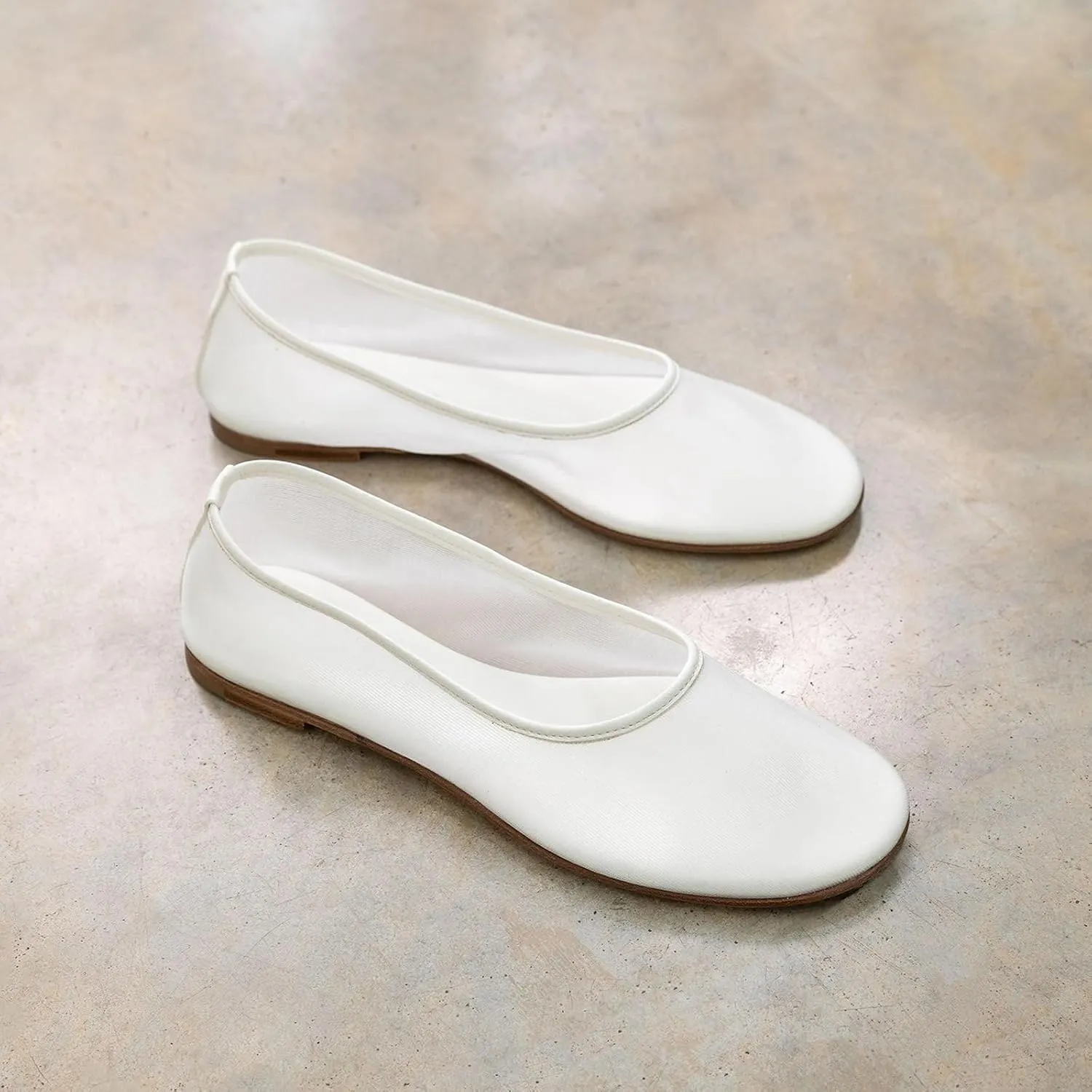 Tulle Mesh Ballet Flats Shoes for Women Slip On Ballerina Shoes Round Toe Comfortable Casual Work Dress Shoes