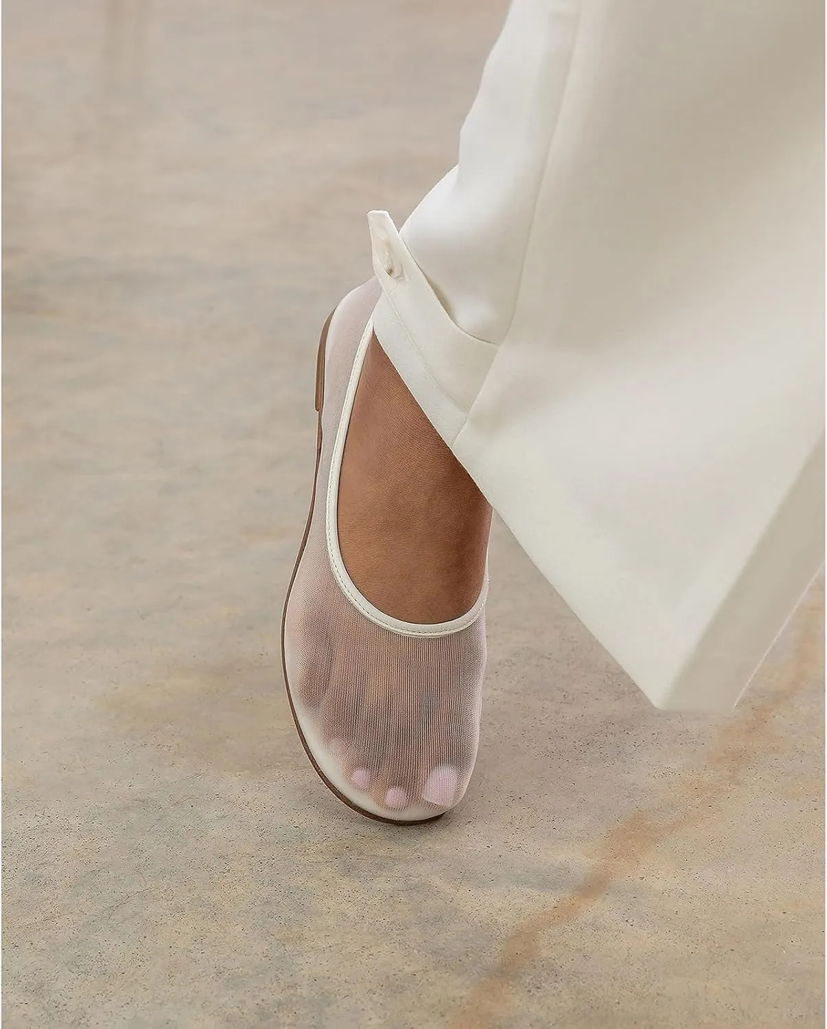 Tulle Mesh Ballet Flats Shoes for Women Slip On Ballerina Shoes Round Toe Comfortable Casual Work Dress Shoes