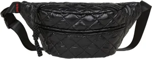TWO KAT Metalic Quilted Chest Fanny Pack Crossbody Bag with Multi Pockets & Adjustable Strap, Fashionable Men Women Sling Backpack, Casual Waist Belt bag (Black)