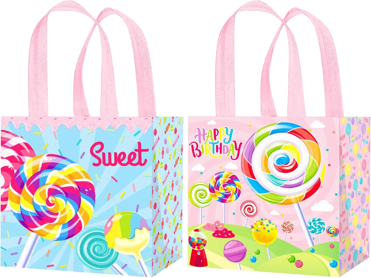 umoni Candyland Party Goodie Bag Lollipop Candy Tote Bags 12Pcs Sweet Candyland Treat Bags Candy Birthday Party Handbag for Candy Theme Birthday Party Wedding Supplies