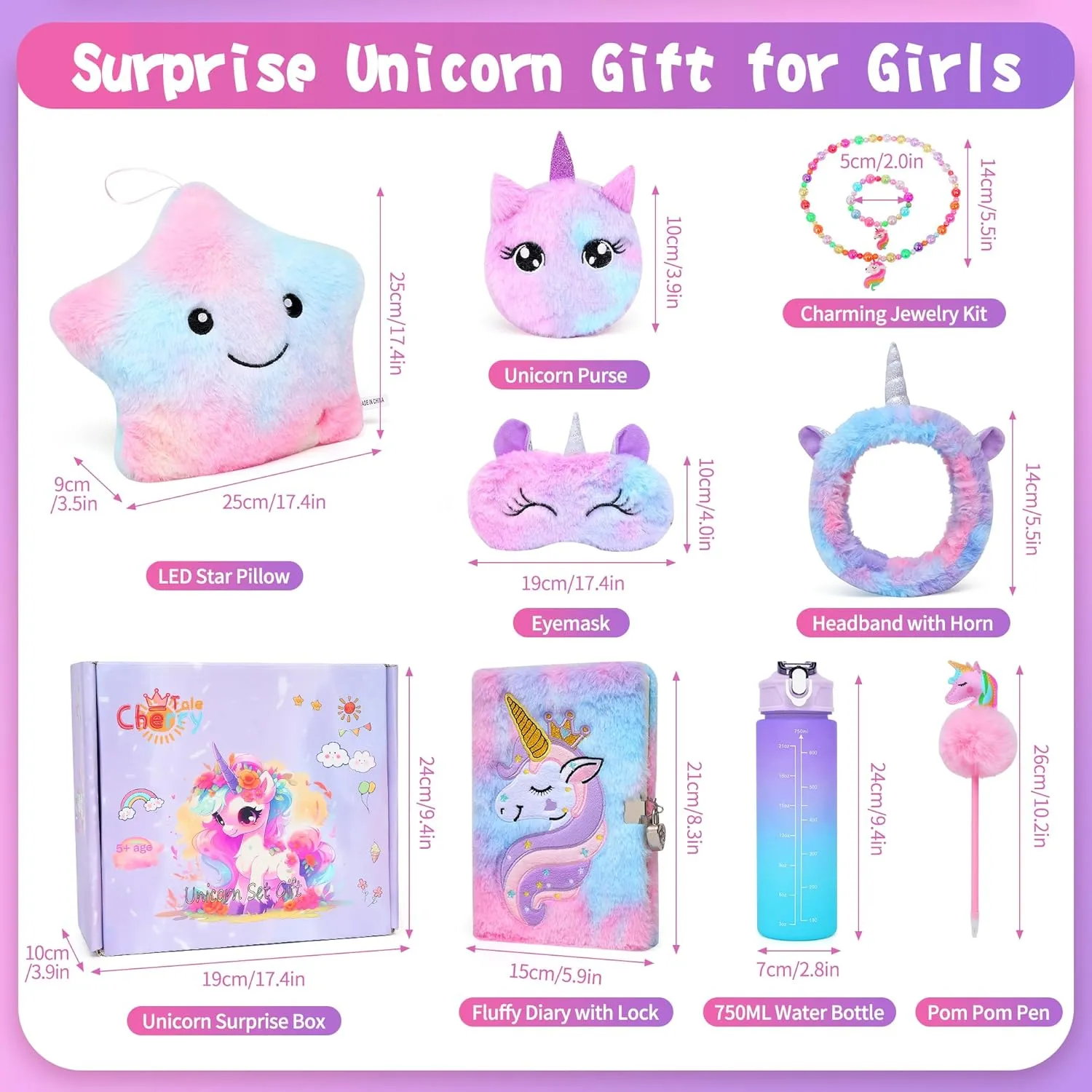 Unicorn Gifts for Girls Age 6-8, Kids Unicorn Toys Set with Light Up Star Pillow Diary Headband Eye Mask Christmas Birthday Gifts for Little Girls Age 4 5 6 7 8 9 10