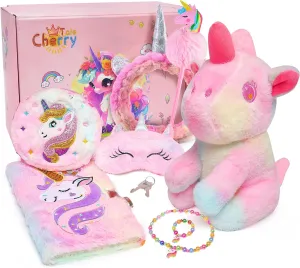 Unicorn Gifts for Girls Age 6-8, Kids Unicorn Toys Set with Plush Unicorn Diary Headband Eye Mask Christmas Birthday Gifts for Little Girls Age 4 5 6 7 8 9 10