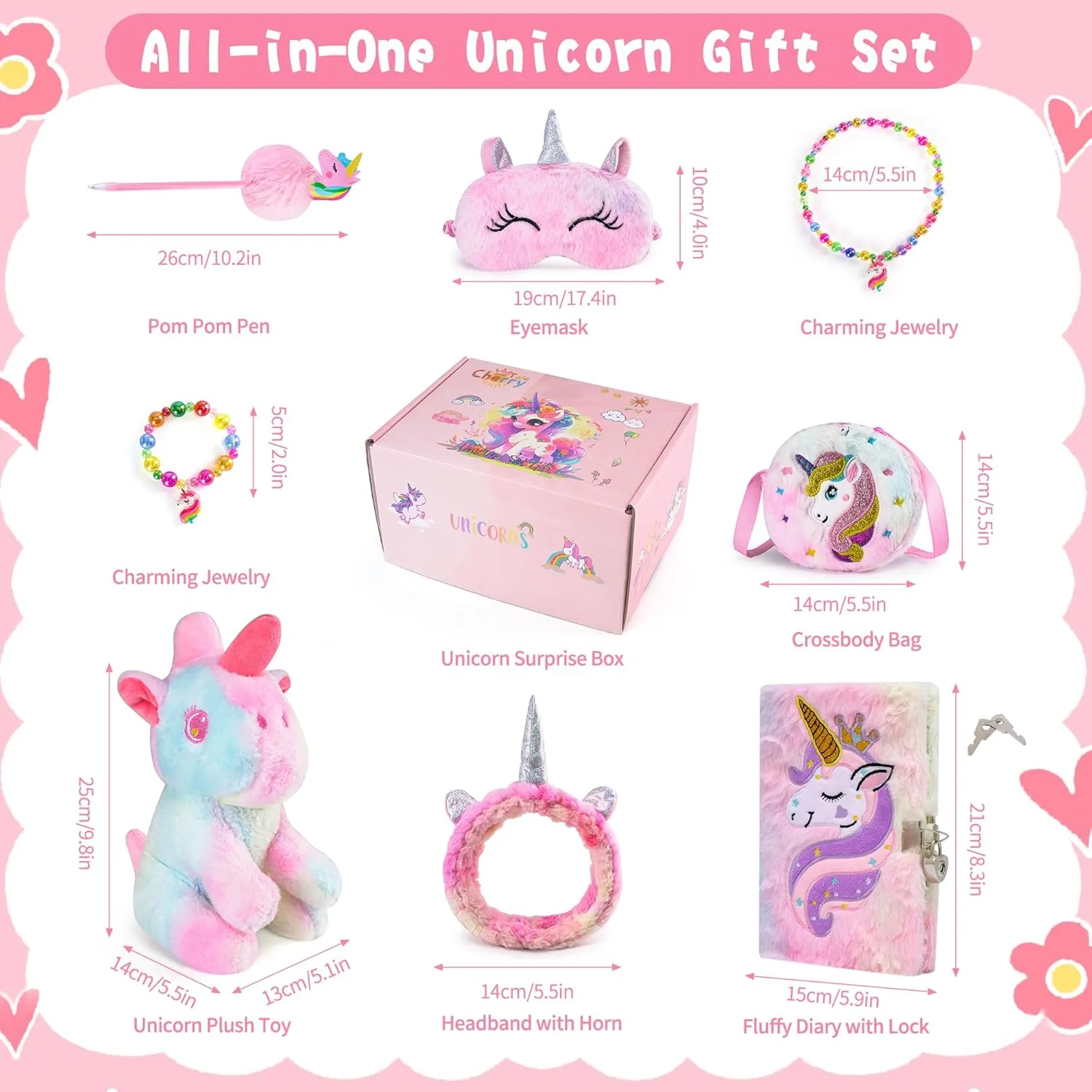 Unicorn Gifts for Girls Age 6-8, Kids Unicorn Toys Set with Plush Unicorn Diary Headband Eye Mask Christmas Birthday Gifts for Little Girls Age 4 5 6 7 8 9 10