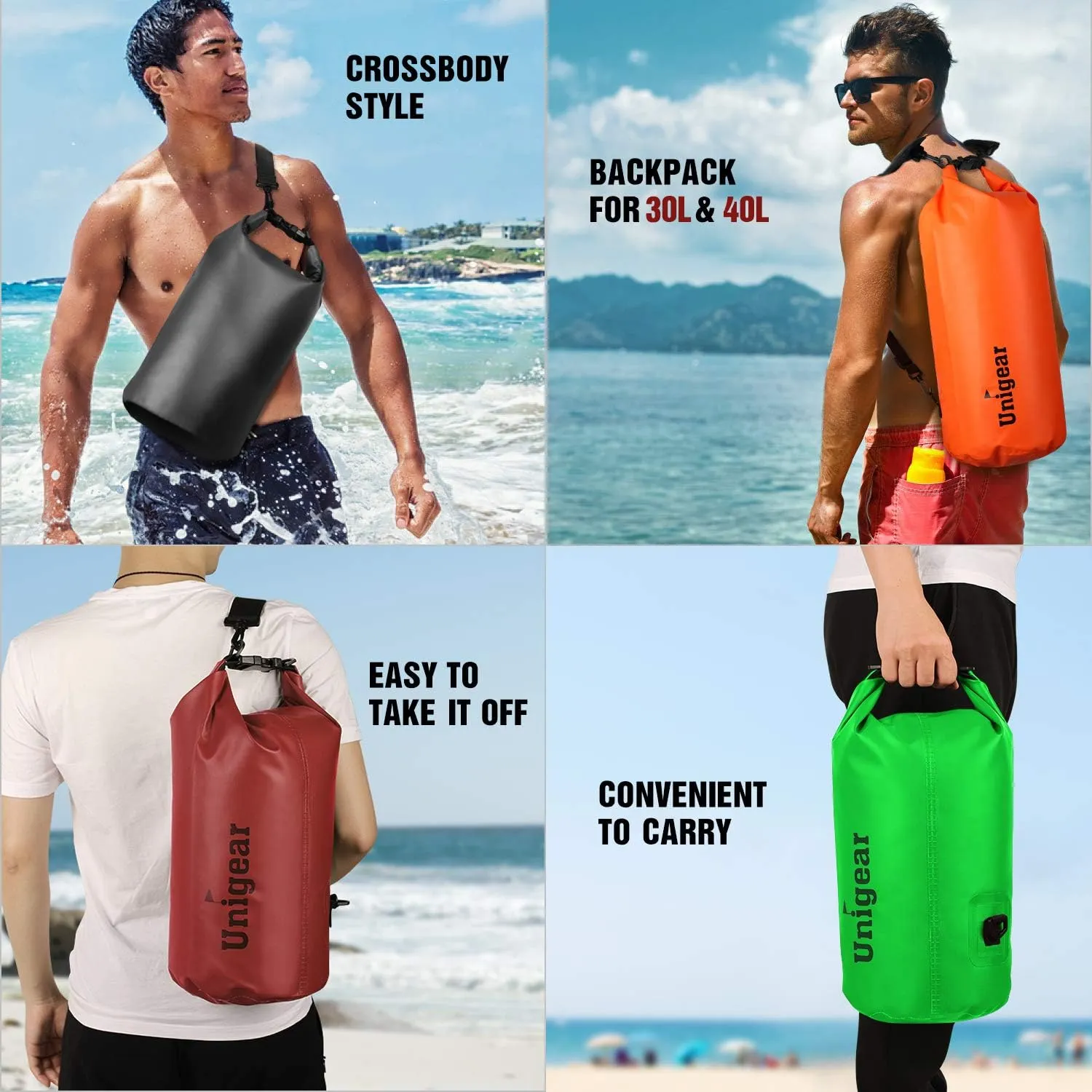 Unigear Dry Bag Waterproof, 2L/5L/10L/20L/30L/40L Floating and Lightweight Bags for Kayaking, Boating, Fishing, Swimming and Camping with Waterproof Phone Case