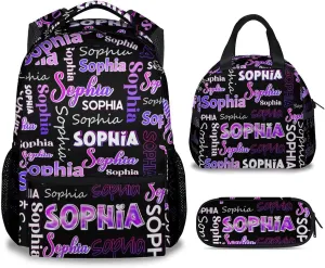 UNIKITTY Kids Backpack with Lunch Box Set - Personalized School Bags for Girls - Custom Backpack with Kids Name - 17 Inch Customized Toddler Bookbag