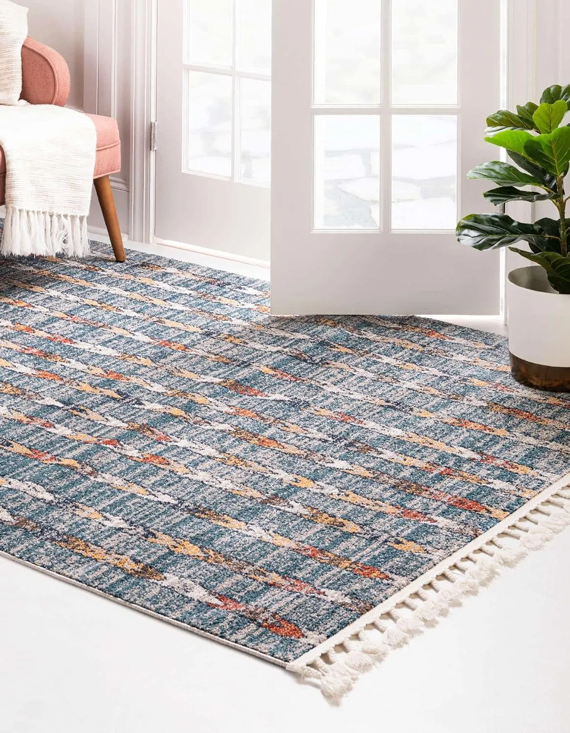 Unique Loom Aramis Collection Area Rug - Aras (2' x 3' 1" Rectangle, Blue/ Ivory)