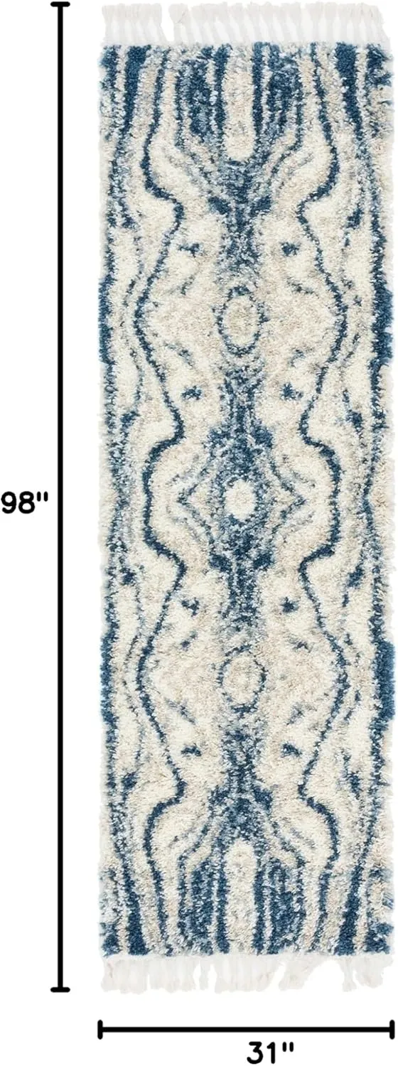 Unique Loom Hygge Shag Collection Area Rug - Valley (2' 7" x 8' 2" Runner, Blue/ Gray)