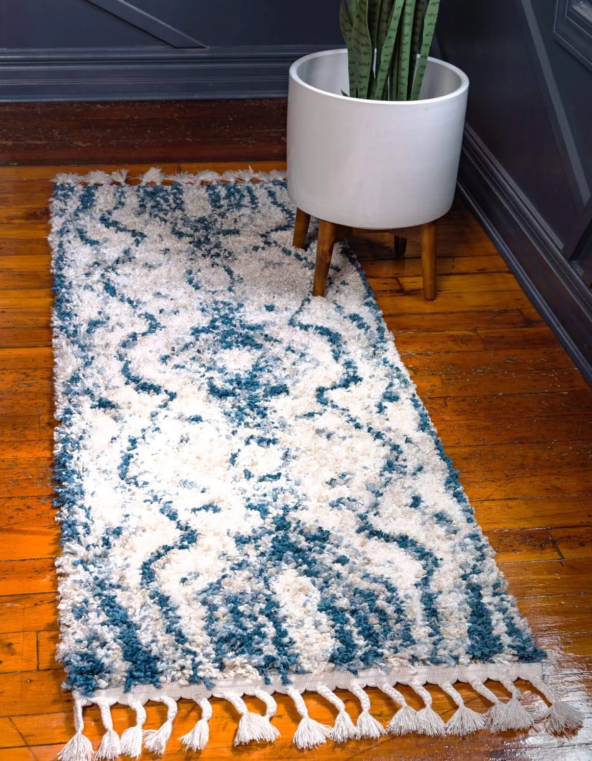 Unique Loom Hygge Shag Collection Area Rug - Valley (2' 7" x 8' 2" Runner, Blue/ Gray)