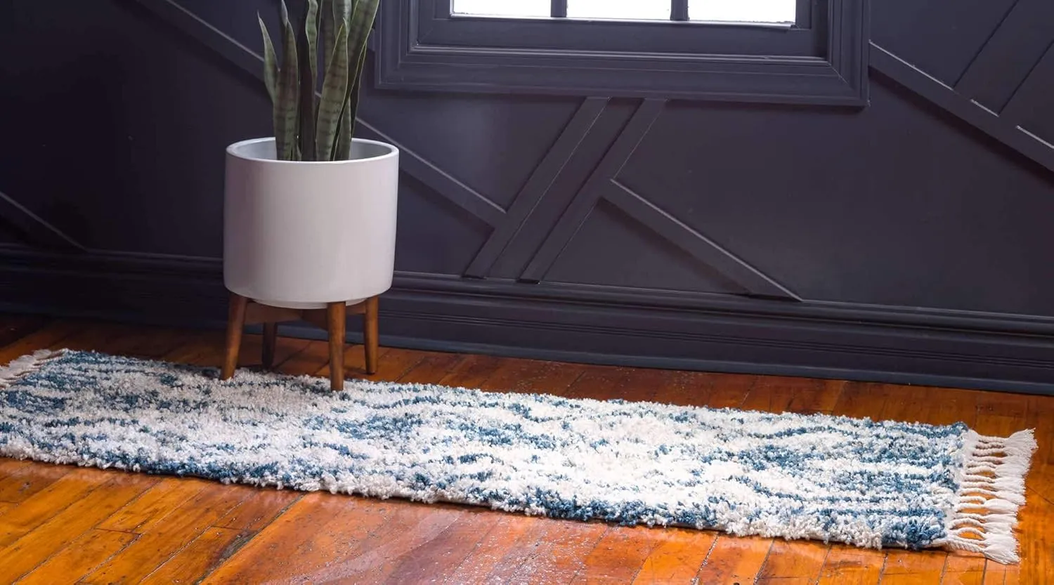 Unique Loom Hygge Shag Collection Area Rug - Valley (2' 7" x 8' 2" Runner, Blue/ Gray)