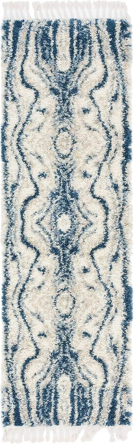 Unique Loom Hygge Shag Collection Area Rug - Valley (2' 7" x 8' 2" Runner, Blue/ Gray)