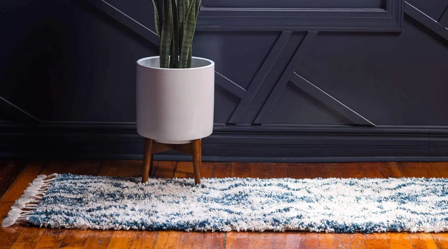 Unique Loom Hygge Shag Collection Area Rug - Valley (2' 7" x 8' 2" Runner, Blue/ Gray)