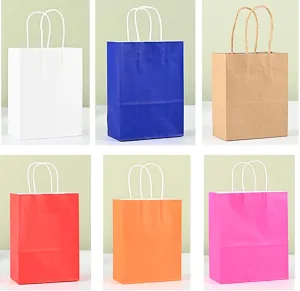 UOVSDABB 50 pcs Gift Bag with Handles Bulk,6 color Party Favor Bags for Kids Birthday,Valentine's Day Gift,Wedding,Crafts(Small Size)