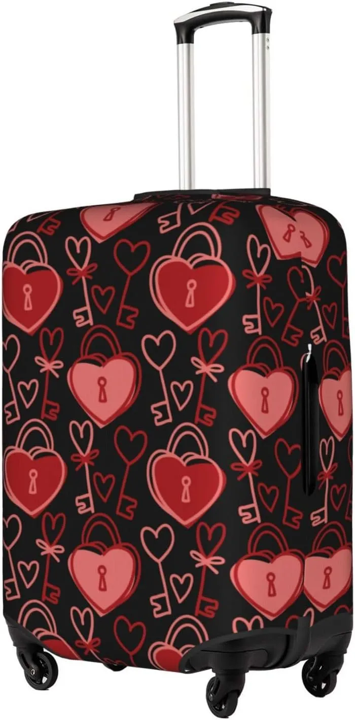 Valentine'S Day Couple Love Lock Luggage Covers Travel Suitcase Cover Protector Fit 18-32 Inch Luggage