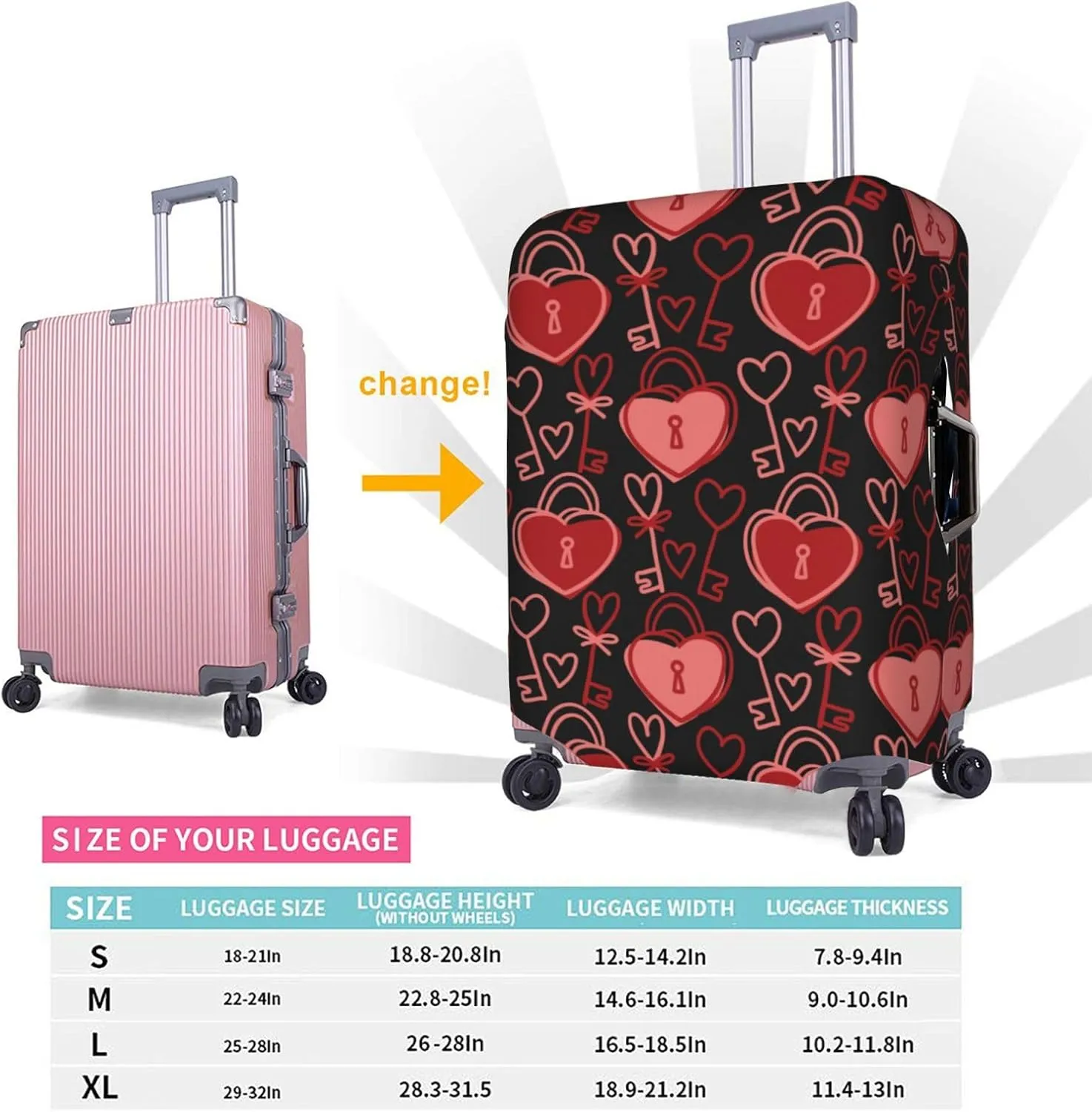 Valentine'S Day Couple Love Lock Luggage Covers Travel Suitcase Cover Protector Fit 18-32 Inch Luggage