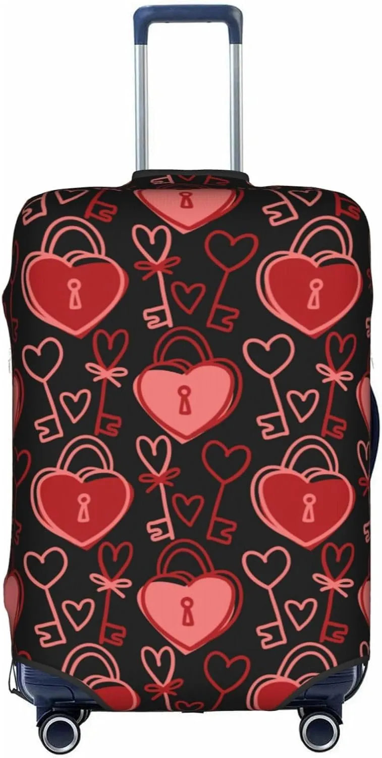 Valentine'S Day Couple Love Lock Luggage Covers Travel Suitcase Cover Protector Fit 18-32 Inch Luggage
