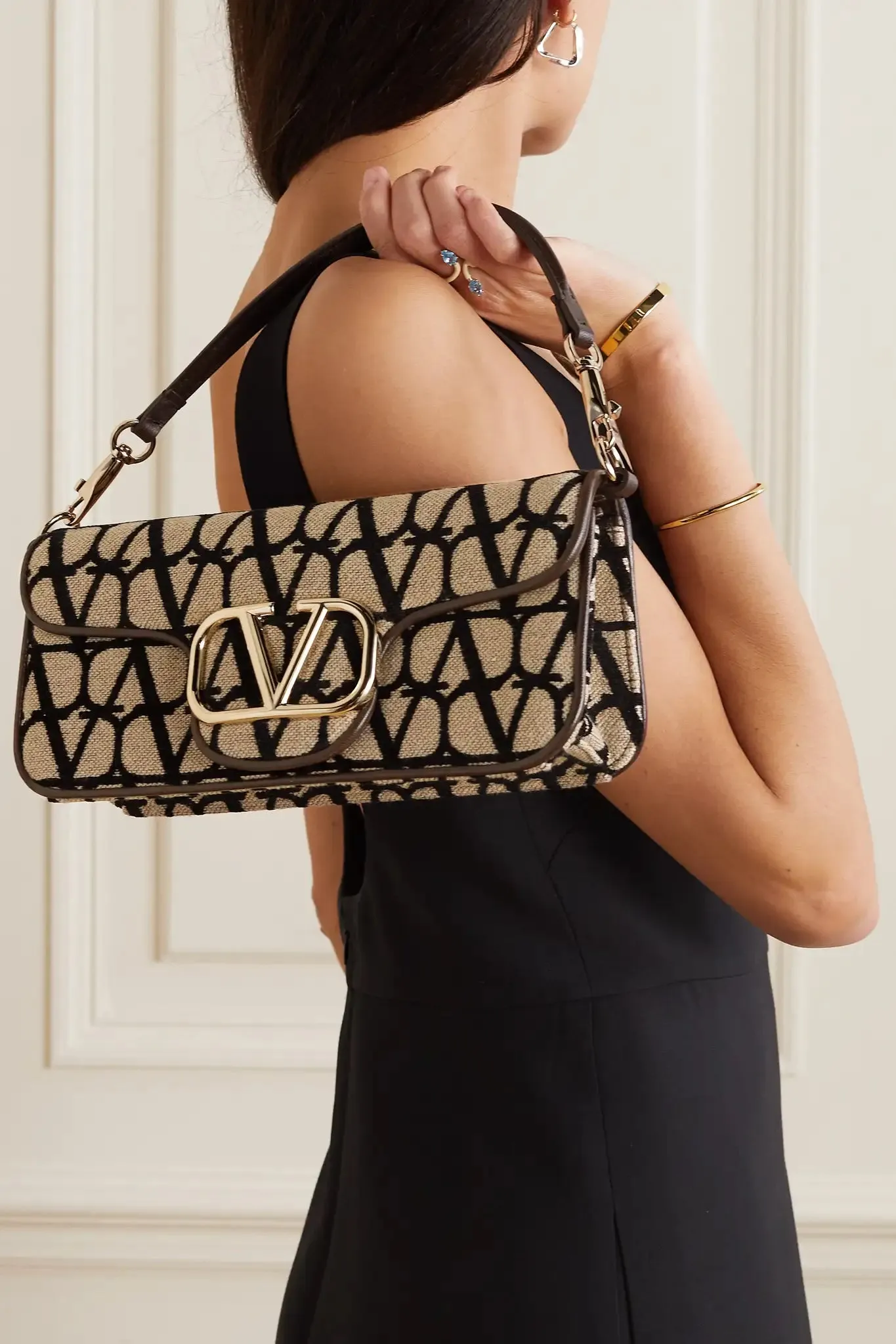Valentino Garavani VLOGO leather-trimmed canvas-jacquard shoulder bag