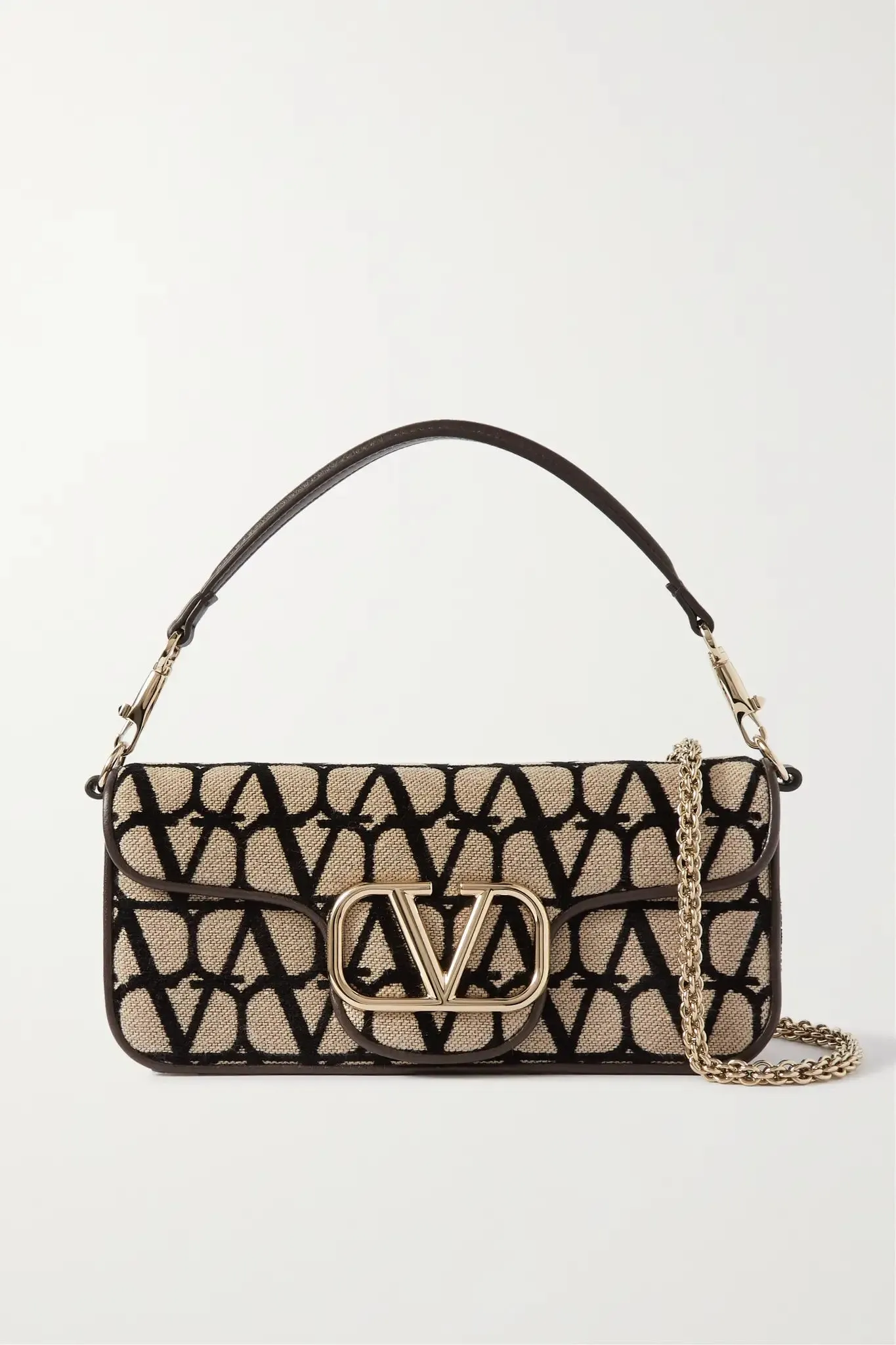 Valentino Garavani VLOGO leather-trimmed canvas-jacquard shoulder bag