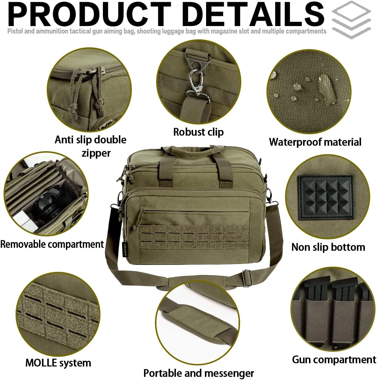 VEAGIA Pistol range bag Gun bag Pistol case Gun case Magazine Lockable double-layer explosion proof zipper Pistol Soft Carrying Bags